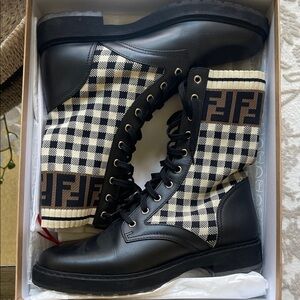 Fendi Black and Gray Lace-Up Boots